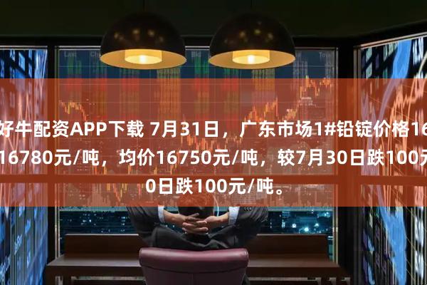 好牛配资APP下载 7月31日，广东市场1#铅锭价格16720-16780元/吨，均价16750元/吨，较7月30日跌100元/吨。
